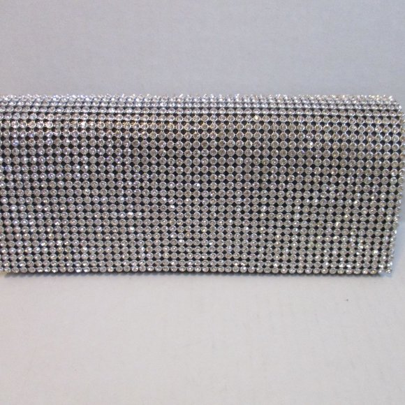 *Vintage Evening Clutch Black Satin with Rhinestone Covered Envelope - Picture 5 of 7